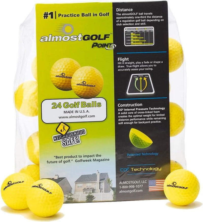 AG AlmostGolf Balls - (24 Pack, Yellow) - Almost Golf Balls Foam Golf Training Aids for Indoor Or Yard Practice - Includes 24 AlmostGolf Balls - Image 1