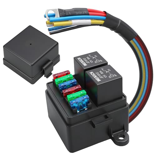 Weasch 12V Pre-Wired Fuse Relay Box, 4-Pin 80A Relay Block and Kit, 2 Relays and 6 ATC/ATO Blade Fuses, for Cars Truck Marine Boat Jeep - Image 1