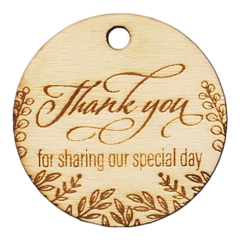 SummerRay 50pcs Mini Wooden Gift Tags 118 Small Round Engraved Thank You Tags for Wedding Favors DIY Crafts Rustic Gift Wrapping Party Favors Handmade Products Natural