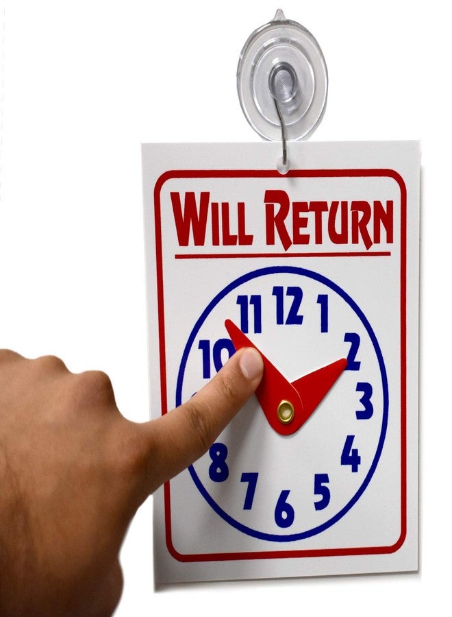 Store Fixtures Direct Double Sided "Will Return" Clock and "Open Come in" Sign with Adjustable Clock Hands & Suction Cup, 1 Unit - Image 4