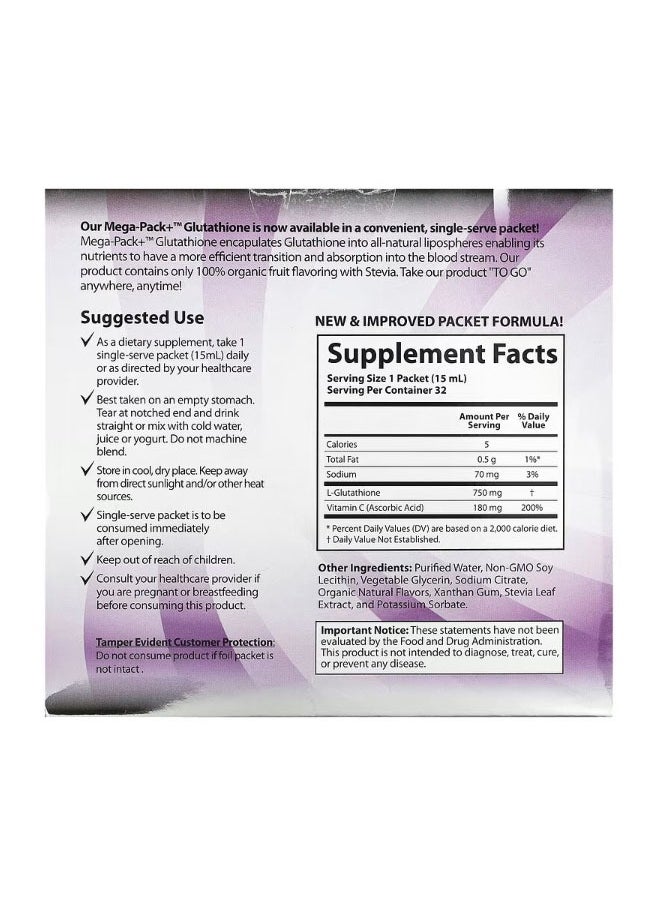 Aurora Nutrascience - MegaPack Glutathione 750 mg 32 Packs 0.5 fl oz 15 ml Each - Image 1