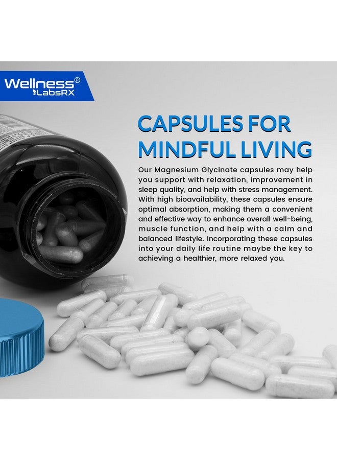 WELLNESS LABSRX Magnesium Glycinate Capsules - 750mg | 120 Count, Magnesium Supplement for Women and Men - Pure Complex Glicinato De Magnesio, High Absorption, Heart Health, Sleep Supplement - Image 4