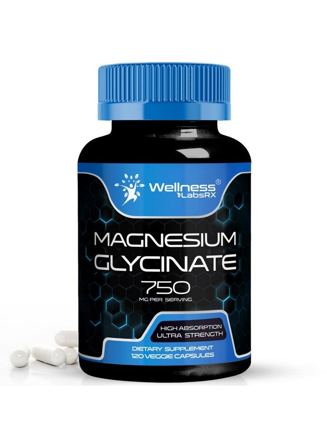 WELLNESS LABSRX Magnesium Glycinate Capsules - 750mg | 120 Count, Magnesium Supplement for Women and Men - Pure Complex Glicinato De Magnesio, High Absorption, Heart Health, Sleep Supplement - Image 1