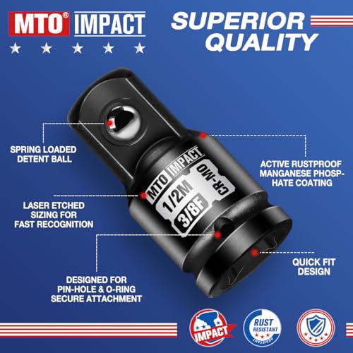 MTO 2-Piece 3/8" Female to 1/2" Male Impact Socket Adapter Set, 3/8" Drive Impact Driver Conversions for Impact Wrench, Chrome Molybdenum Alloy Steel - Image 2