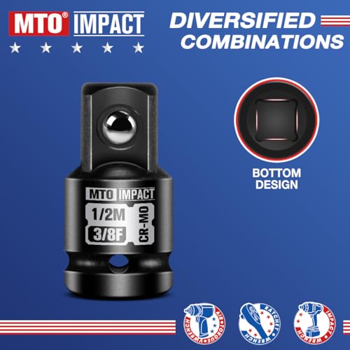 MTO 2-Piece 3/8" Female to 1/2" Male Impact Socket Adapter Set, 3/8" Drive Impact Driver Conversions for Impact Wrench, Chrome Molybdenum Alloy Steel - Image 3