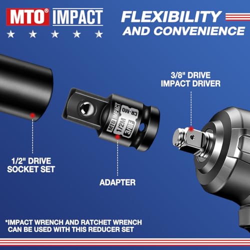 MTO 2-Piece 3/8" Female to 1/2" Male Impact Socket Adapter Set, 3/8" Drive Impact Driver Conversions for Impact Wrench, Chrome Molybdenum Alloy Steel - Image 4