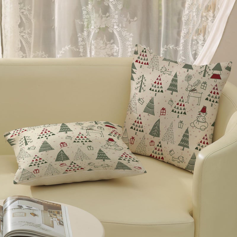 GOLIANDA Christmas Pillow Covers 18x18 Set of 2  Cute Christmas Decor Linen Pillowcase Geometric Colorful Christmas Tree Throw Pillows Winter Holiday Farmhouse Decorations Cushion Covers for Couch Home Outdoor - Image 4
