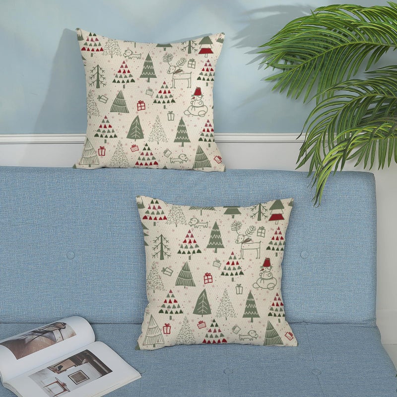 GOLIANDA Christmas Pillow Covers 18x18 Set of 2  Cute Christmas Decor Linen Pillowcase Geometric Colorful Christmas Tree Throw Pillows Winter Holiday Farmhouse Decorations Cushion Covers for Couch Home Outdoor - Image 3