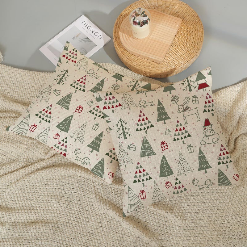 GOLIANDA Christmas Pillow Covers 18x18 Set of 2  Cute Christmas Decor Linen Pillowcase Geometric Colorful Christmas Tree Throw Pillows Winter Holiday Farmhouse Decorations Cushion Covers for Couch Home Outdoor - Image 5
