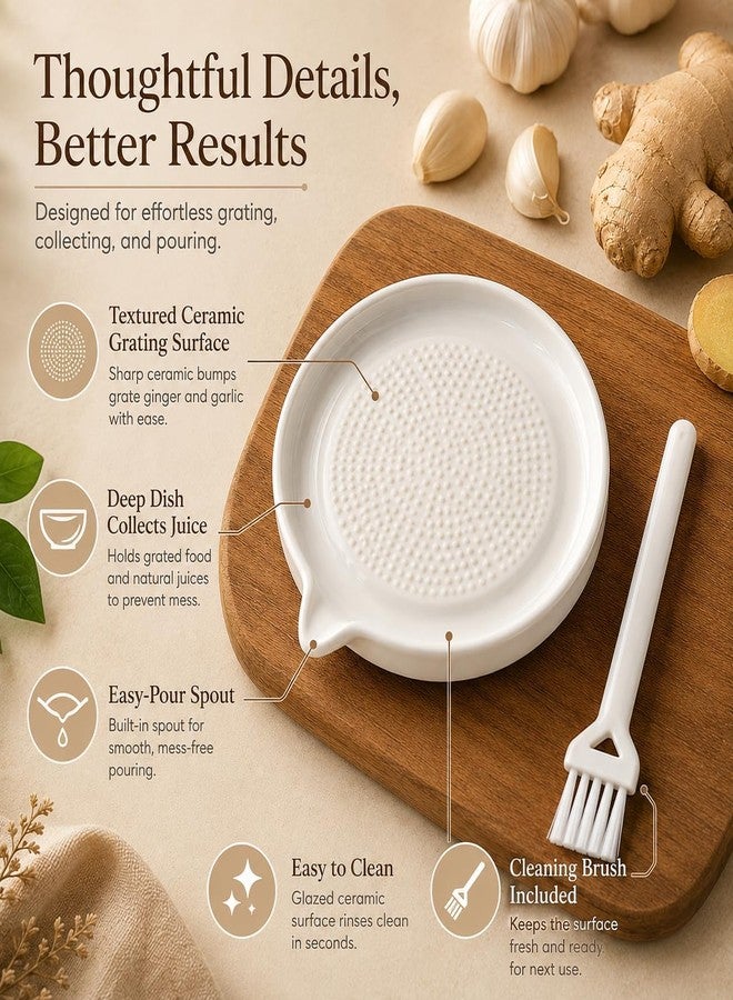 ELVORO Ceramic Ginger Garlic Grater Plate with Hand Grip | Handheld Garlic & Ginger Zester | Mini Spice Grater for Ginger, Garlic, Turmeric, Citrus, Cheese | Non-Stick Easy-Clean Kitchen Grating Tool - Image 4