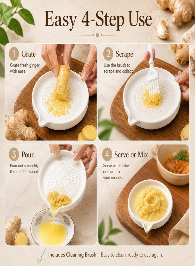 ELVORO Ceramic Ginger Garlic Grater Plate with Hand Grip | Handheld Garlic & Ginger Zester | Mini Spice Grater for Ginger, Garlic, Turmeric, Citrus, Cheese | Non-Stick Easy-Clean Kitchen Grating Tool - Image 3