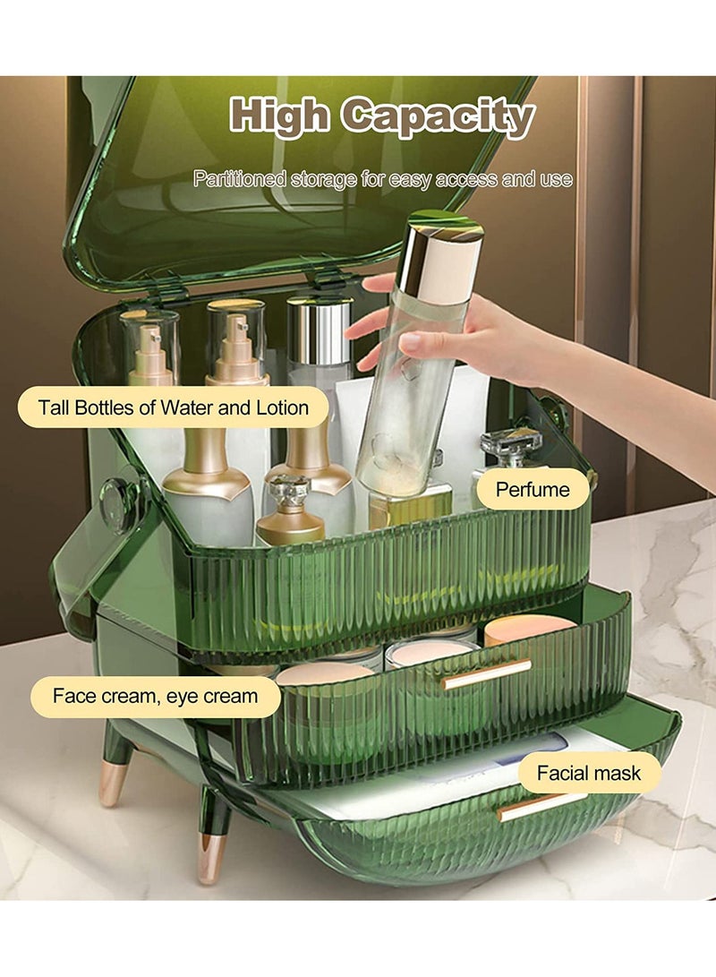 Sharpdo Portable Retro Series Multi-Function Make Up Case Dustproof Cosmetic Storage Box,Skin Care Products Jewelry Organizer Finishing Box Bathroom Desktop - Image 2