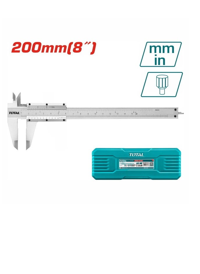 TOTAL TOTAL Vernier Caliper 0-200mm, Carbon Steel, Precision Measurement Tool with Metric & Inch Readings, 0.05mm Accuracy – Ideal for Engineering, DIY, and Professional Use  - Image 1