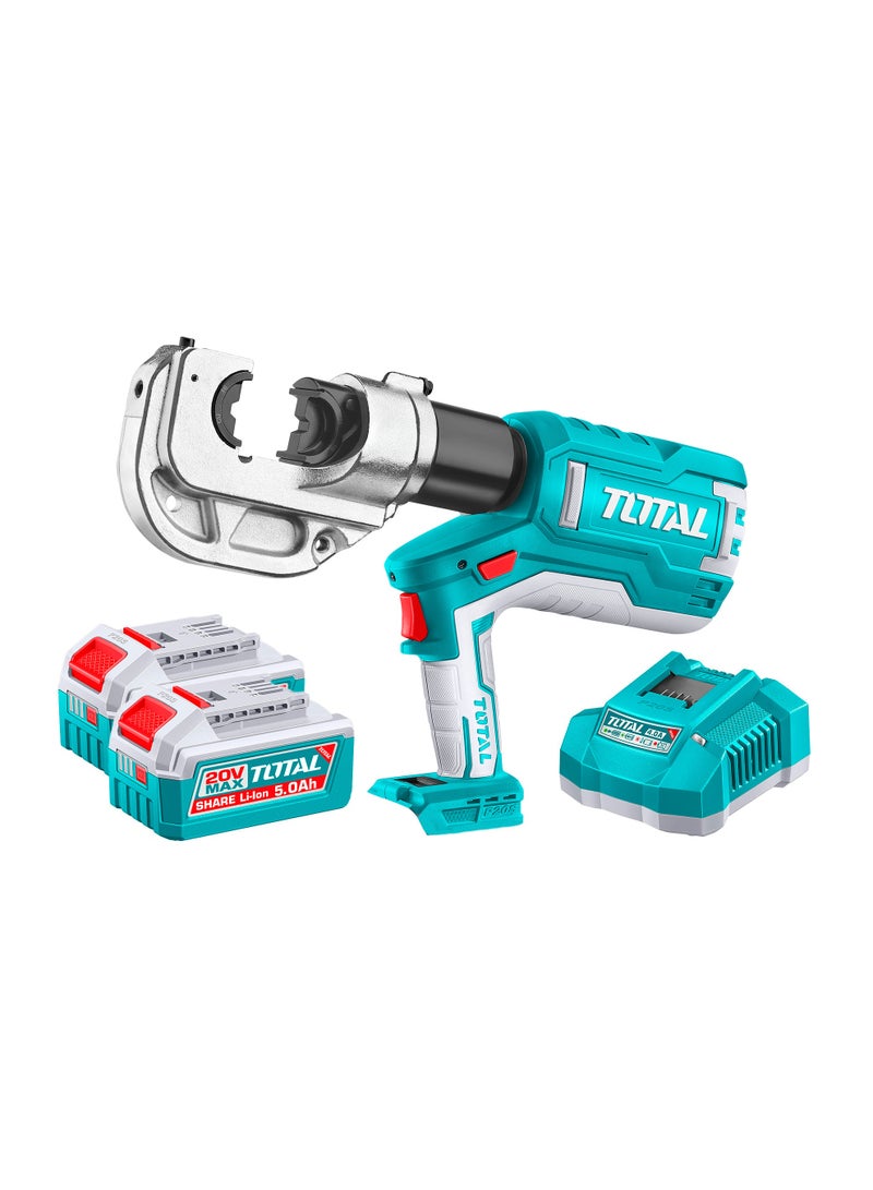 TOTAL 20V Cordless Hydraulic Crimping Tool (120KN Force) - 16-400mm² Professional Power Crimper with LED Usage Display, 12 Crimping Dies, 2x 5.0Ah Batteries & 4A Fast Charger - TCTLI2005 - Image 1