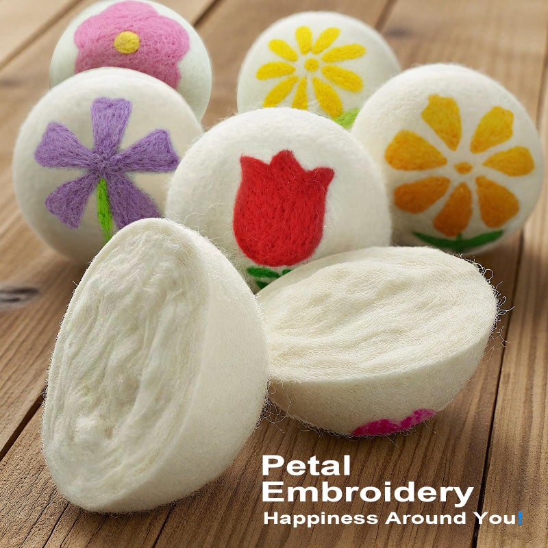 Qiseec Wool Dryer Balls 6-Pack XL - Unique Petal Embroidery, Natural Reusable Laundry Fabric Softener, Reduces Wrinkles & Drying Time, Hypoallergenic & Leaves Fabrics Naturally Soft and Fluffy - Image 2