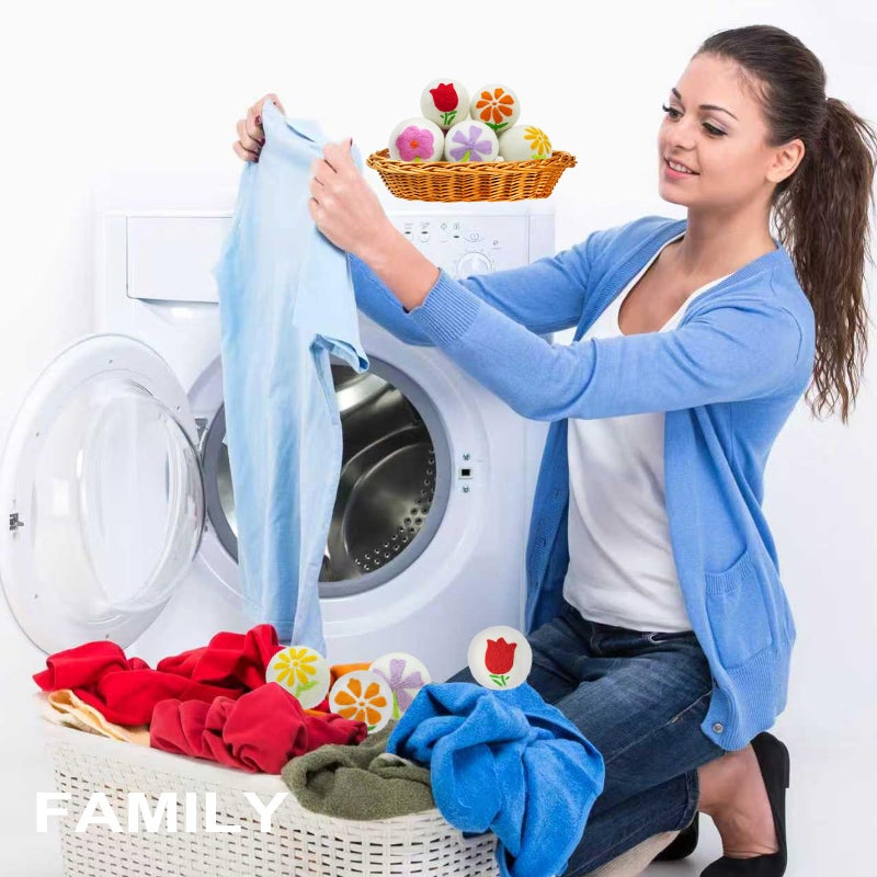 Qiseec Wool Dryer Balls 6-Pack XL - Unique Petal Embroidery, Natural Reusable Laundry Fabric Softener, Reduces Wrinkles & Drying Time, Hypoallergenic & Leaves Fabrics Naturally Soft and Fluffy - Image 5