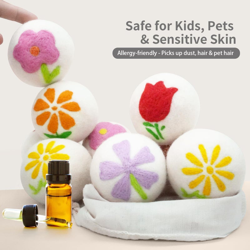 Qiseec Wool Dryer Balls 6-Pack XL - Unique Petal Embroidery, Natural Reusable Laundry Fabric Softener, Reduces Wrinkles & Drying Time, Hypoallergenic & Leaves Fabrics Naturally Soft and Fluffy - Image 4