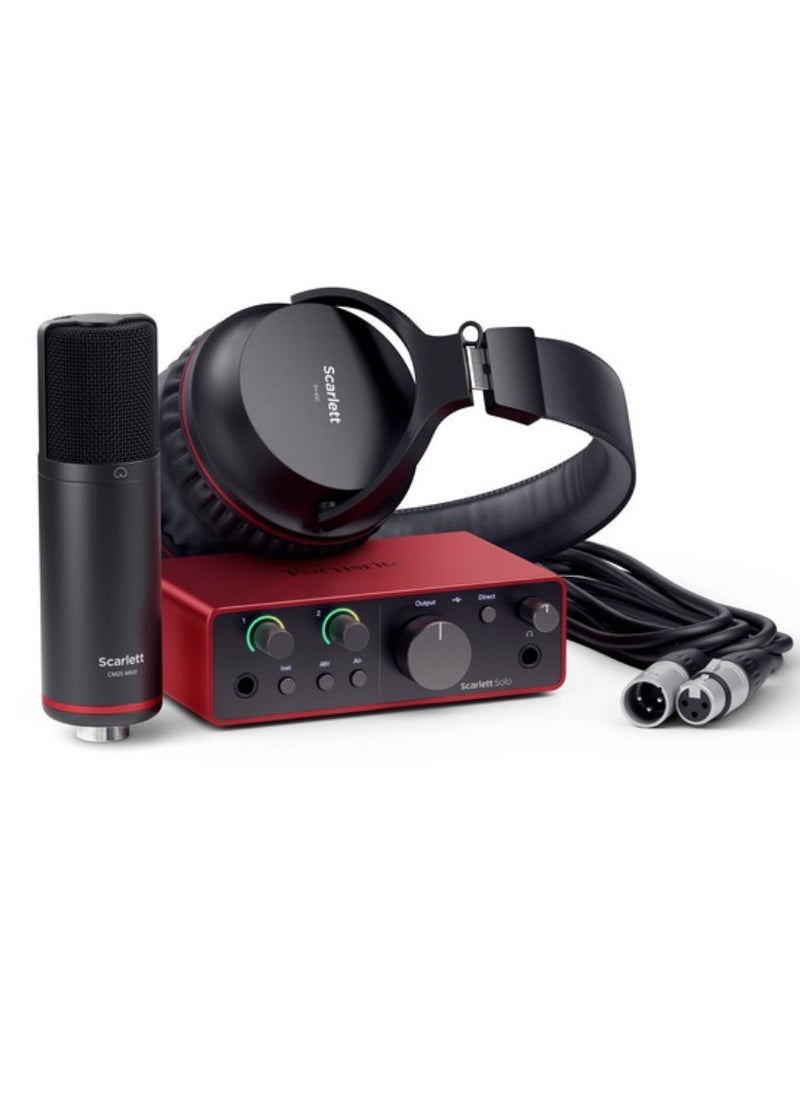 فوكوسرايت - واجهة الصوت من الجيل الرابع من Focusrite Scarlett Solo Studio مع ميكروفون وسماعات الرأس. - Image 1
