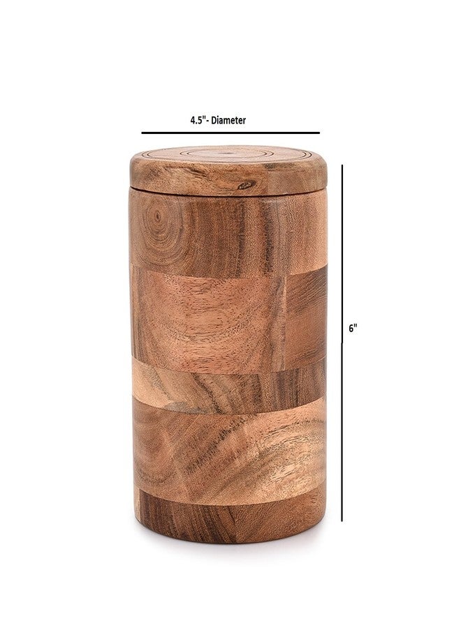 EDHAS Acacia Wood Decorative Jar with Wooden Lid Retro Design for Kitchen Counter, Pantry, Tea, Sugar, Coffee. (4.5" x 4.5" x 6") - Image 5