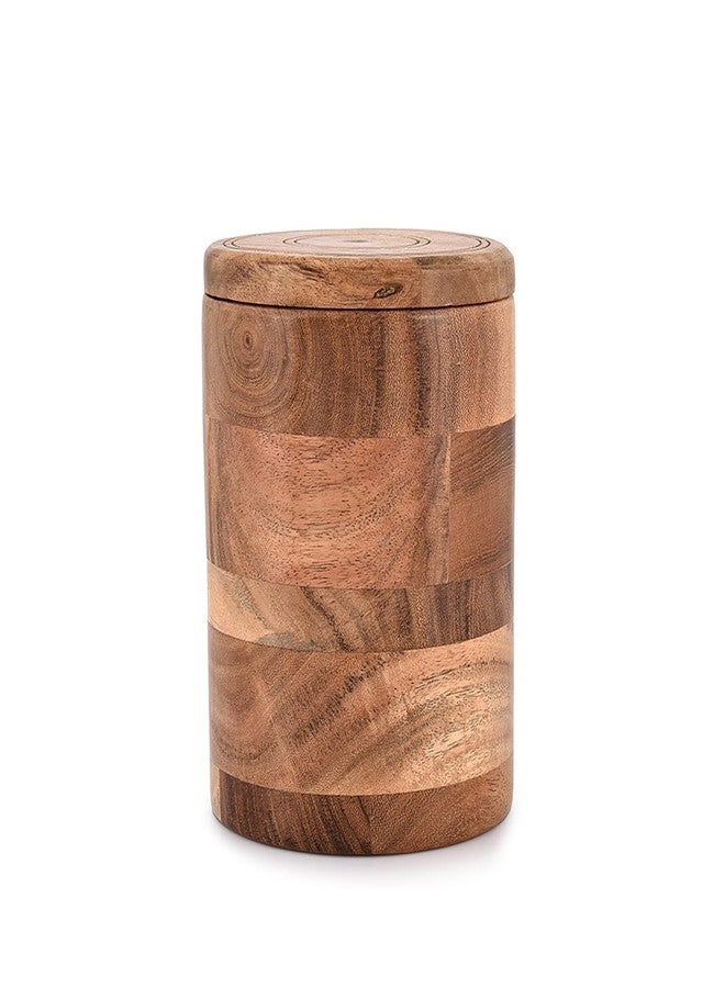 EDHAS Acacia Wood Decorative Jar with Wooden Lid Retro Design for Kitchen Counter, Pantry, Tea, Sugar, Coffee. (4.5" x 4.5" x 6") - Image 2