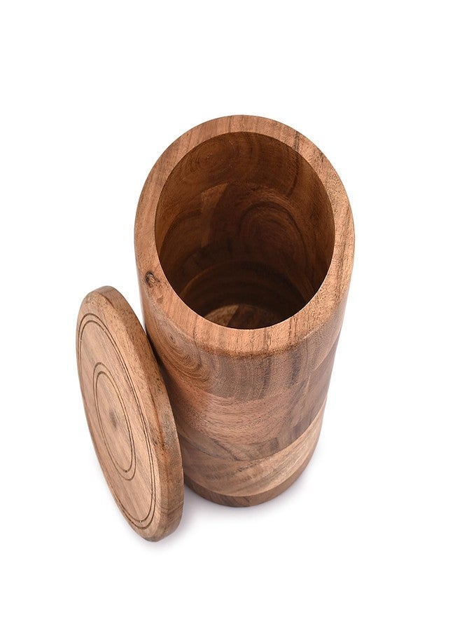 EDHAS Acacia Wood Decorative Jar with Wooden Lid Retro Design for Kitchen Counter, Pantry, Tea, Sugar, Coffee. (4.5" x 4.5" x 6") - Image 3