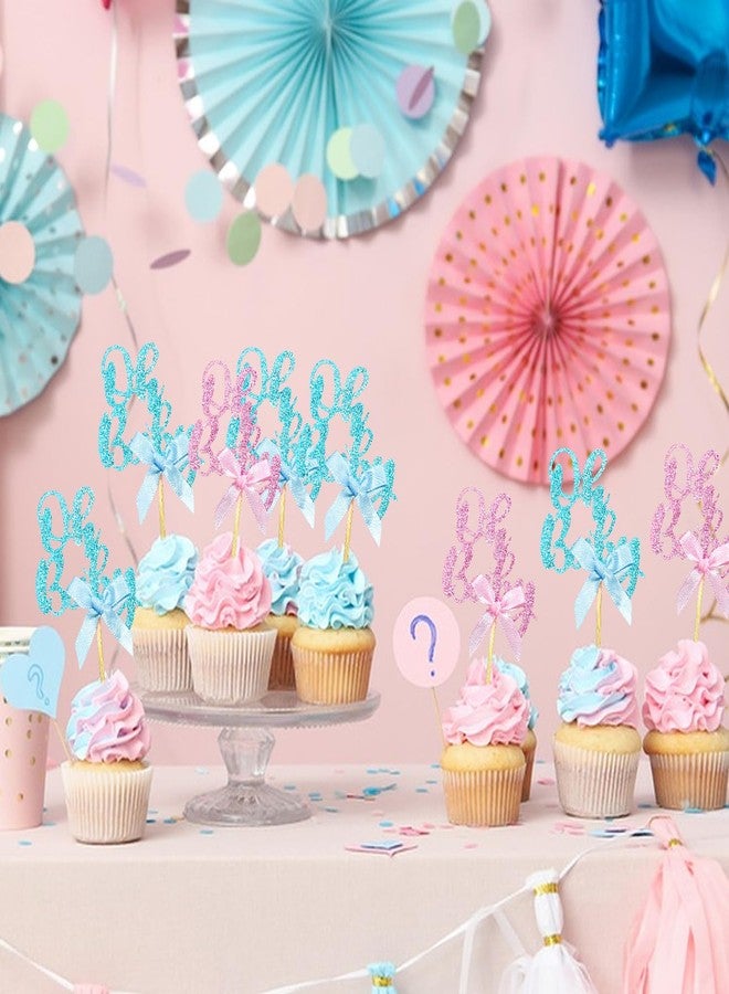 rolyta 36 Pieces Pink Blue Bow Oh Baby Cupcake Toppers, Glitter Baby Shower Cupcake Picks Decorations for Celebrating Baby Shower Boys Girls Kids Birthday Theme Party Cake Decorations Supplies - Image 5
