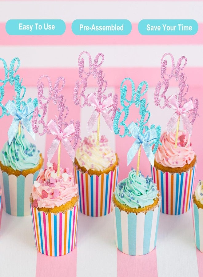 rolyta 36 Pieces Pink Blue Bow Oh Baby Cupcake Toppers, Glitter Baby Shower Cupcake Picks Decorations for Celebrating Baby Shower Boys Girls Kids Birthday Theme Party Cake Decorations Supplies - Image 4