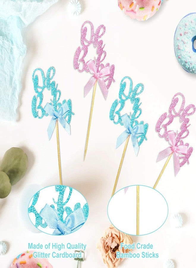 rolyta 36 Pieces Pink Blue Bow Oh Baby Cupcake Toppers, Glitter Baby Shower Cupcake Picks Decorations for Celebrating Baby Shower Boys Girls Kids Birthday Theme Party Cake Decorations Supplies - Image 3