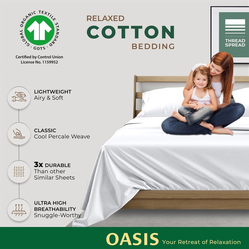 THREAD SPREAD 100% Organic Cotton Sheets Full Size - 4 PC Organic Cotton Full Size Percale Weave Sheet Set, Soft, Cooling, Crisp & Breathable, 16" Deep Pocket Hotel Quality Bedding Set - White - Image 2