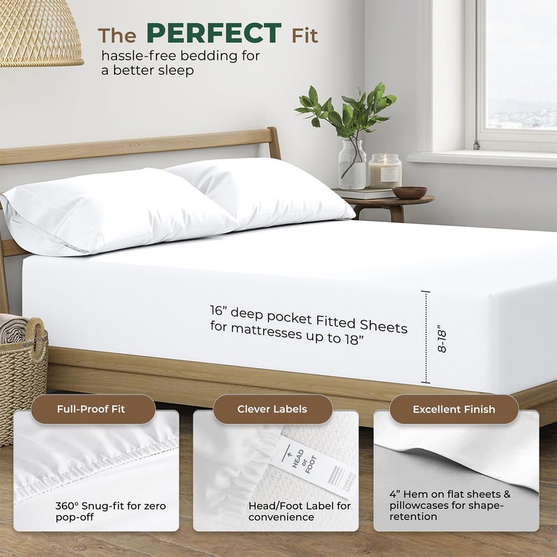 THREAD SPREAD 100% Organic Cotton Sheets Full Size - 4 PC Organic Cotton Full Size Percale Weave Sheet Set, Soft, Cooling, Crisp & Breathable, 16" Deep Pocket Hotel Quality Bedding Set - White - Image 4