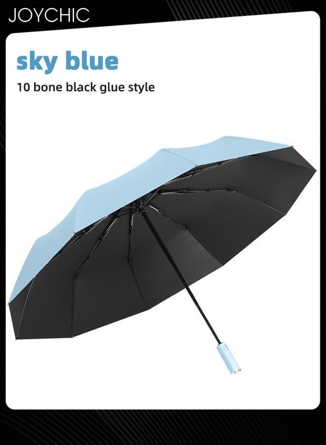 Joychic 10 Ribs Automatic Rainproof Windproof Umbrella Portable UV-Protection Folding Travel Umbrella For Men Women Blue  - Image 3