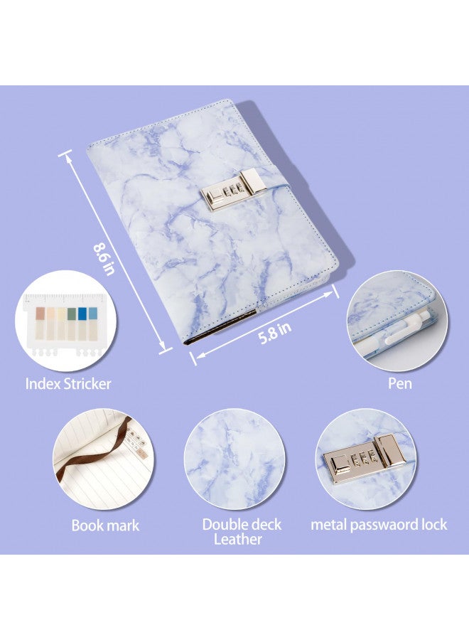 Kutoda Marble Diary with Lock, 192 Pages College Ruled Secret Journal with Lock, Waterproof Diary with Lock, A5 Journal with Lock, Cute Diary Stuff for Teen Girls (Purple) - Image 2