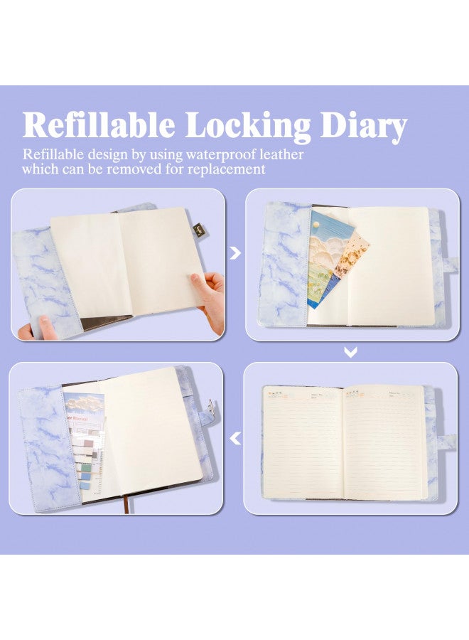 Kutoda Marble Diary with Lock, 192 Pages College Ruled Secret Journal with Lock, Waterproof Diary with Lock, A5 Journal with Lock, Cute Diary Stuff for Teen Girls (Purple) - Image 3