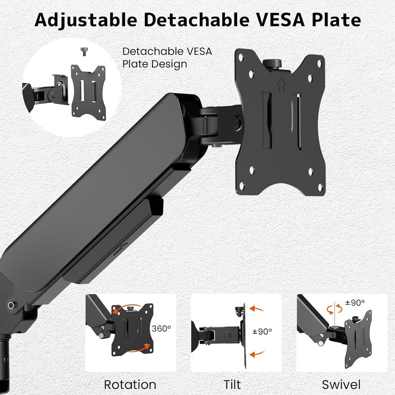 PUTORSEN Dual Monitor Wall Mount for 17-32 inch Flat/Curved Computer Screens, Full Motion Wall Monitor Mount with VESA 75x75/100x100 mm, Each Holds Up to 19.8lbs, Black - Image 4