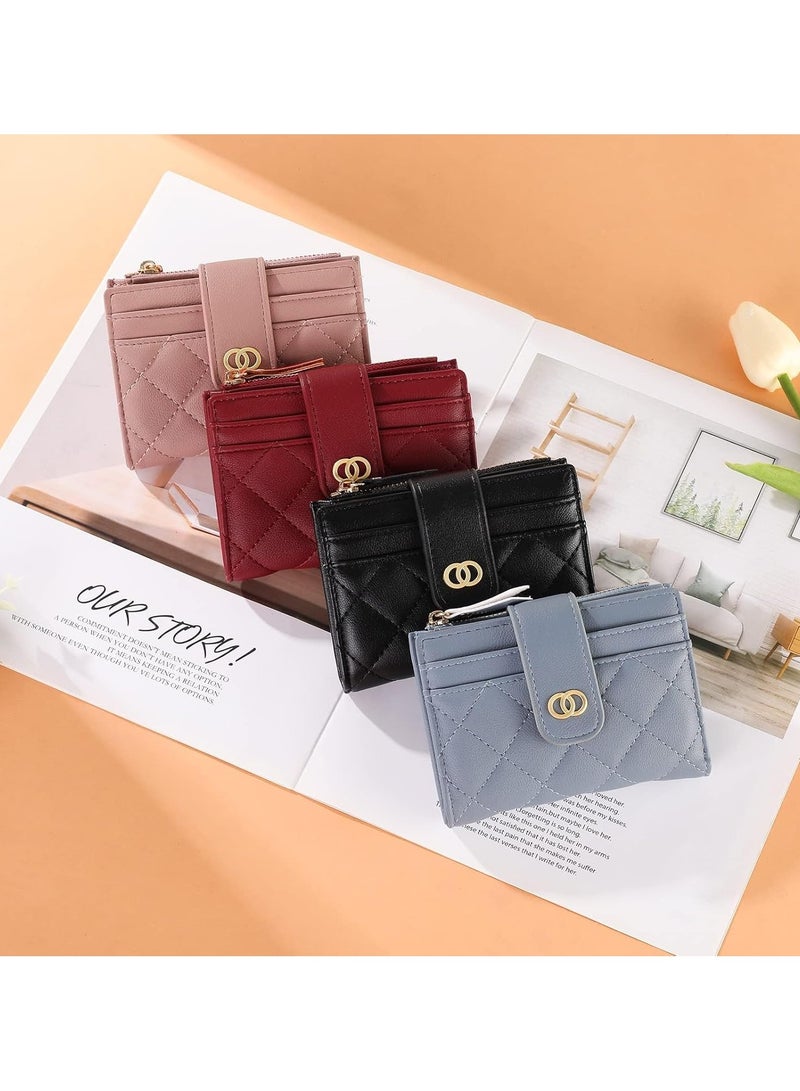 Minimalist Small Zipper Wallets for Women, Slim Bifold PU Leather Credit Card Holder Wallets With ID Window, Ladies Clutch Purses Mini Coin Purse, Red - Image 5