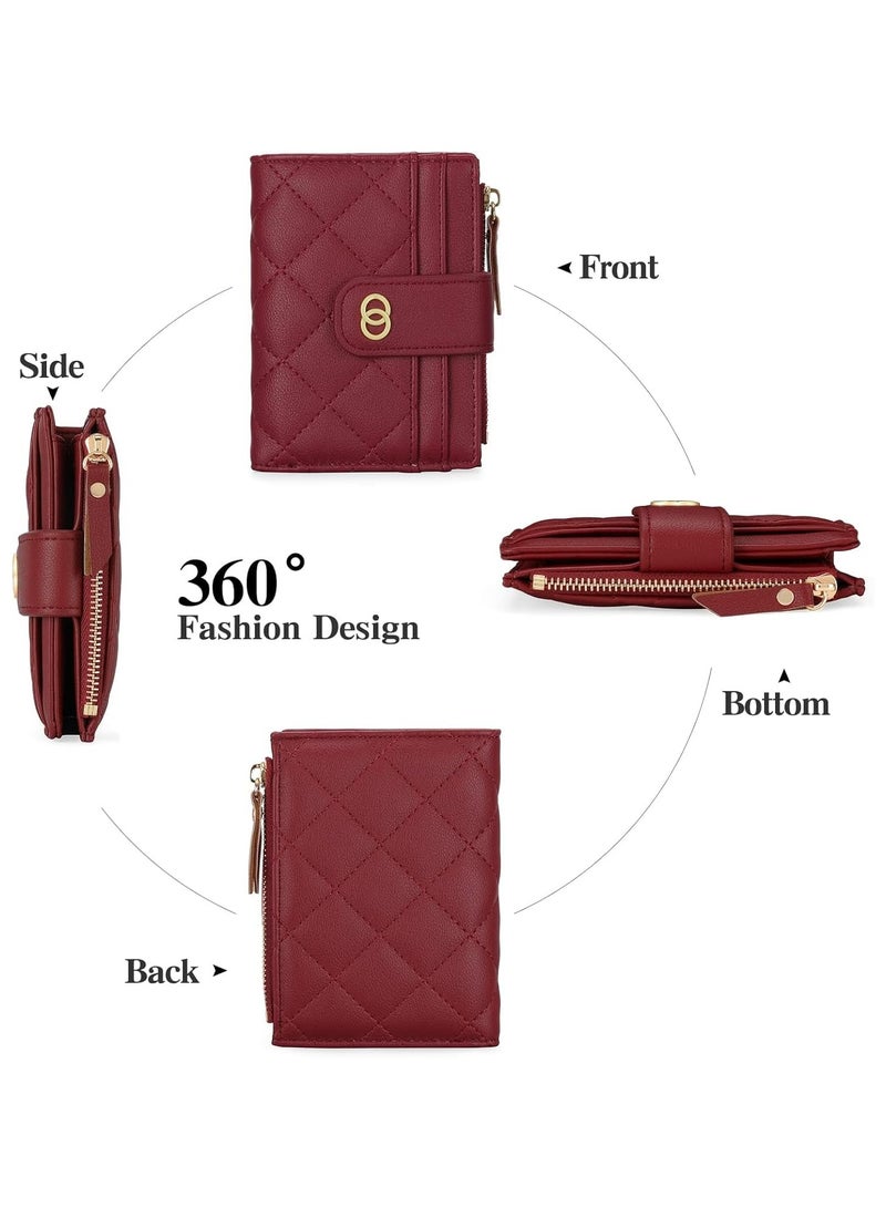 Minimalist Small Zipper Wallets for Women, Slim Bifold PU Leather Credit Card Holder Wallets With ID Window, Ladies Clutch Purses Mini Coin Purse, Red - Image 2