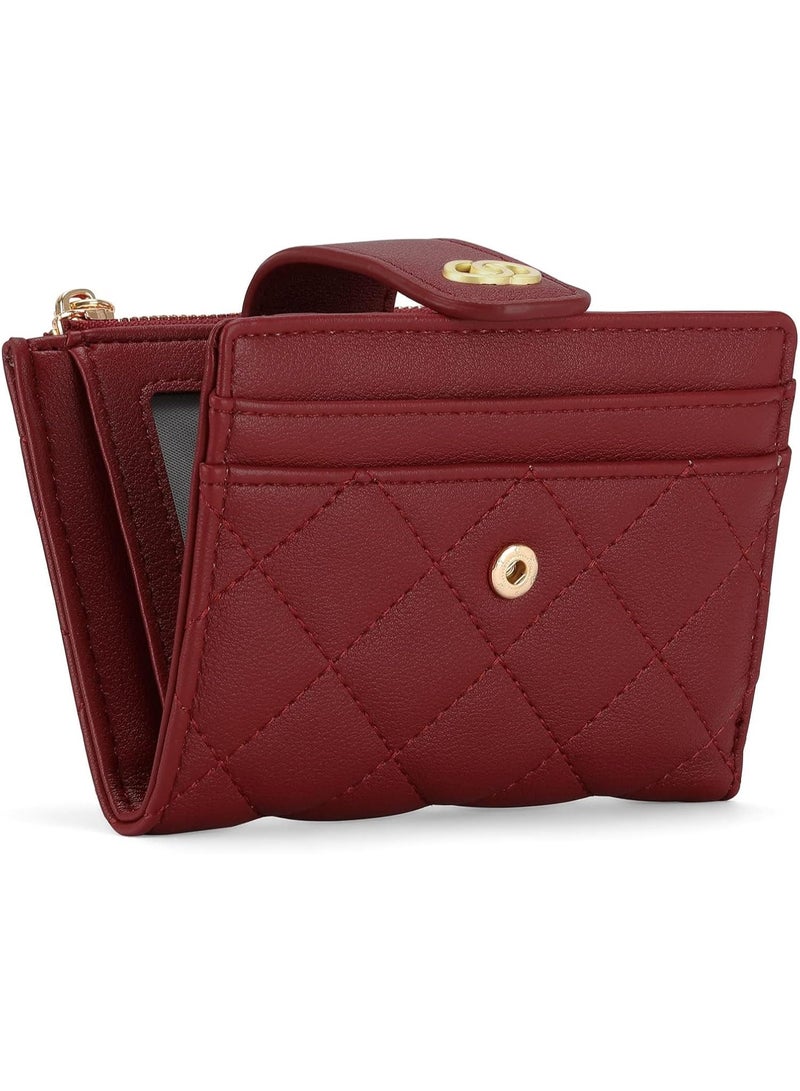 Minimalist Small Zipper Wallets for Women, Slim Bifold PU Leather Credit Card Holder Wallets With ID Window, Ladies Clutch Purses Mini Coin Purse, Red - Image 3