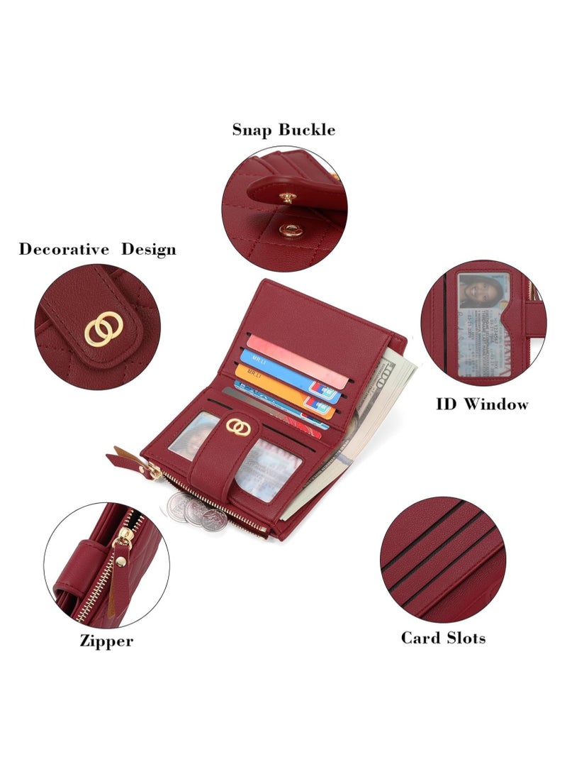 Minimalist Small Zipper Wallets for Women, Slim Bifold PU Leather Credit Card Holder Wallets With ID Window, Ladies Clutch Purses Mini Coin Purse, Red - Image 4