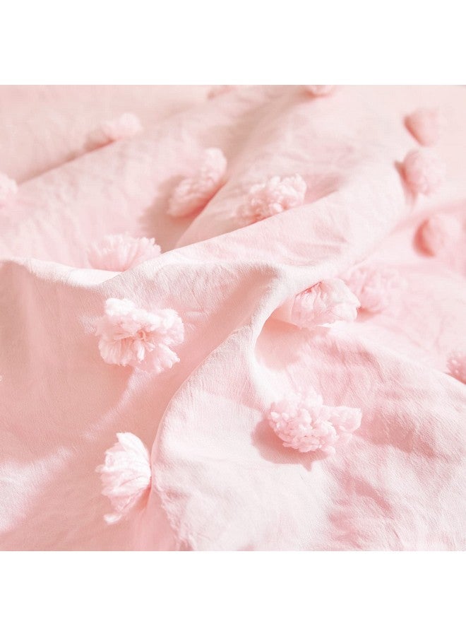 Flysheep 4 Pieces Tufted Dots Toddler Bedding Set Solid Pink Jacquard Pom Pom Tufts, Soft and Embroidery Shabby Chic Boho Design for Baby Girls, Includes Comforter, Flat Sheet, Fitted Sheet and Pillowcase - Image 5