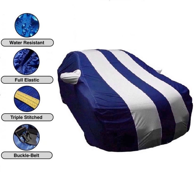Carigiri White and Navy Blue Car Body Cover for Hyundai i10(Triple Stitched,Mirror Pockets,UV Resistant,Dustproof)(Models-2007, 2008, 2009, 2010, 2011, 2012) - Image 5