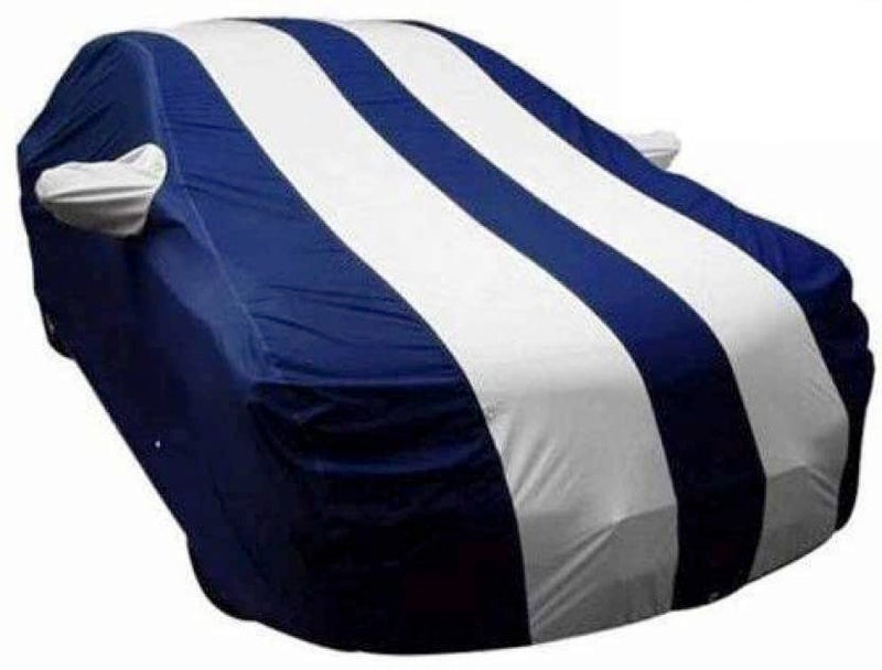 Carigiri White and Navy Blue Car Body Cover for Hyundai i10(Triple Stitched,Mirror Pockets,UV Resistant,Dustproof)(Models-2007, 2008, 2009, 2010, 2011, 2012) - Image 3