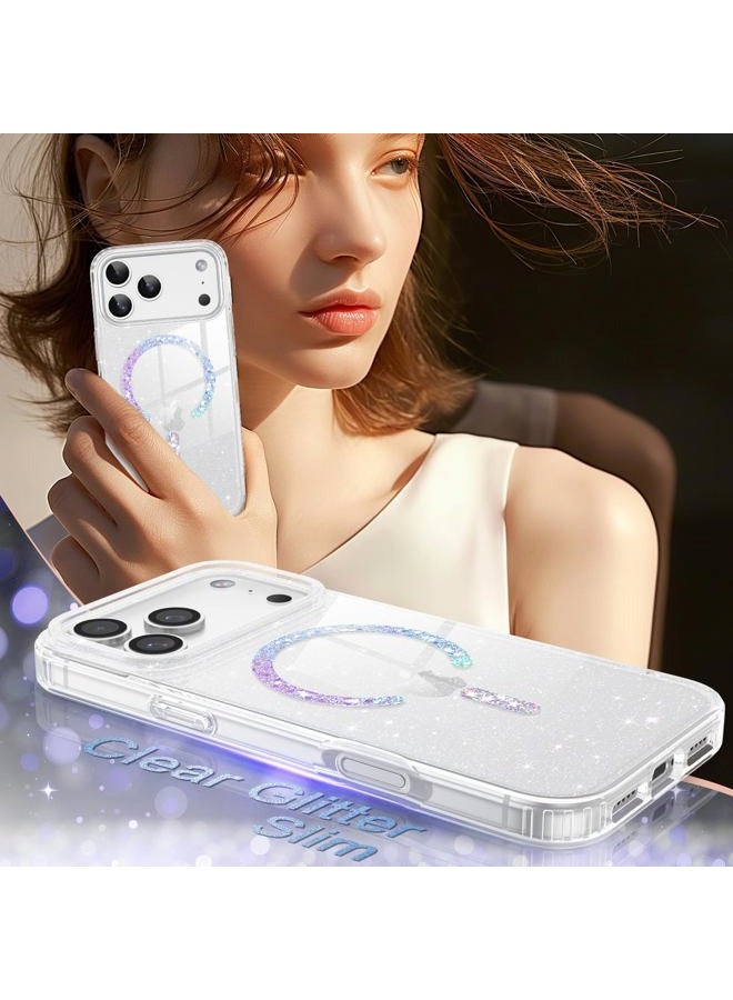 BENTOBEN Magnetic for iPhone 17 Pro Case, Clear Crystal Glitter Bling 17 Pro Phone Case [Compatible with MagSafe], Shockproof Sparkly Cute Women Girl Cover for iPhone 17 Pro 6.3", Clear Glitter - Image 5