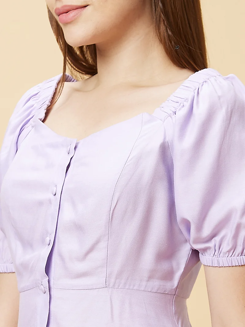 globus Women Square Neck Puff Sleeves Peplum Top