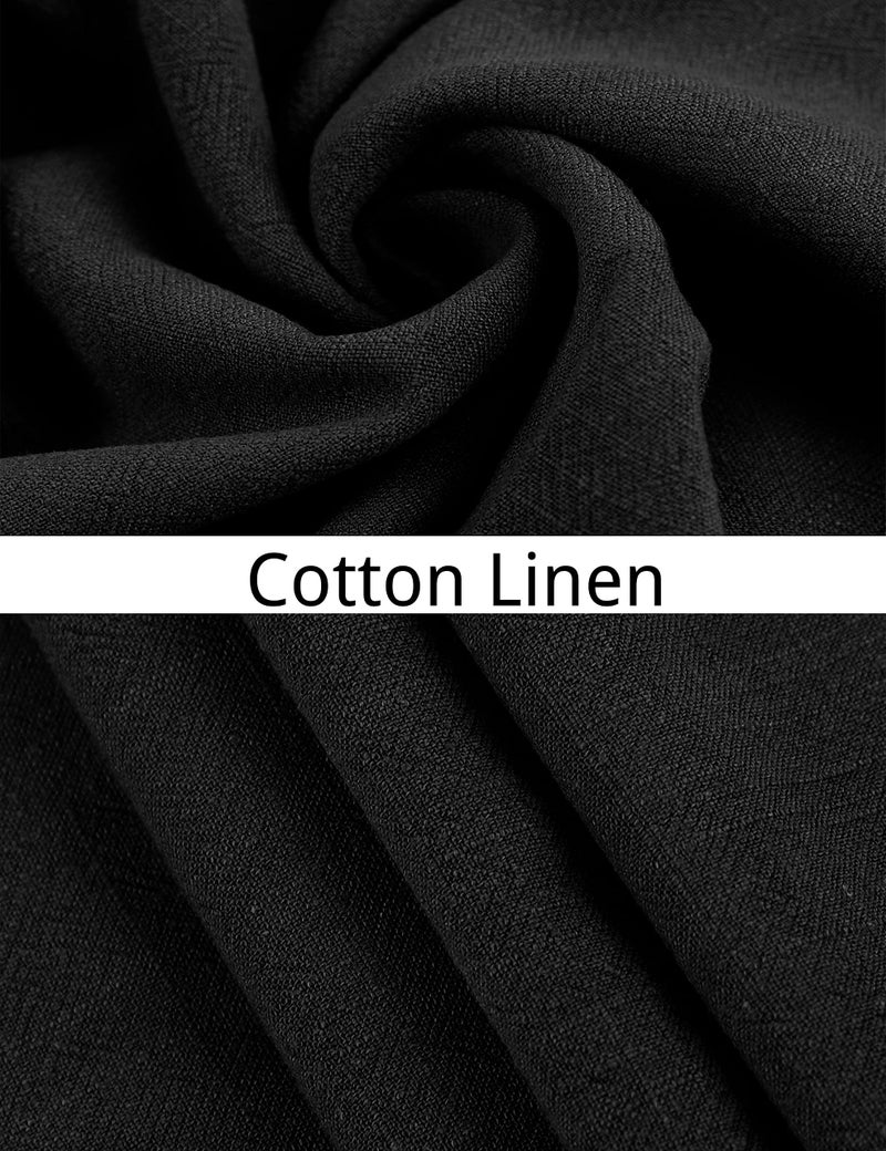 Hooever Womens Cotton Linen Pants Casual Button Up High Waisted Wide Leg Trousers(Black-Medium) - Image 5