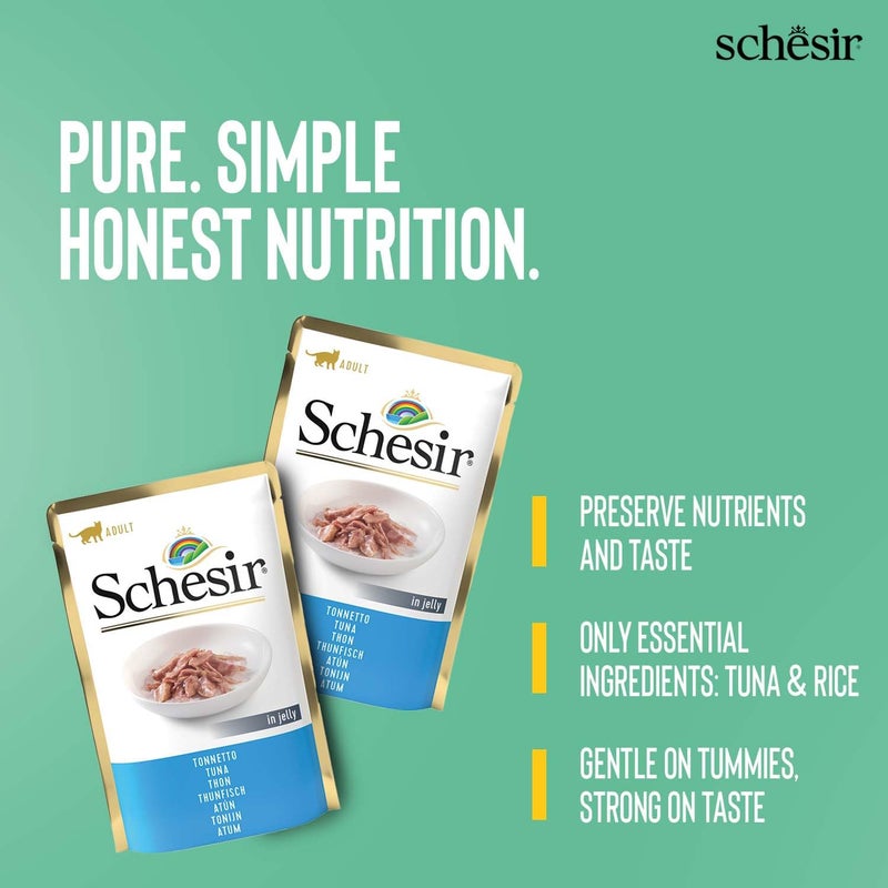 Schesir Tuna in Jelly Cat Wet Food Pouch (85g) + Kitty Treats Spiral Soft Chicken & Fish (25g) | Nutritious Meal & Treat Combo | Real Ingredients | High Protein | Ideal for Adult Cats - Image 4