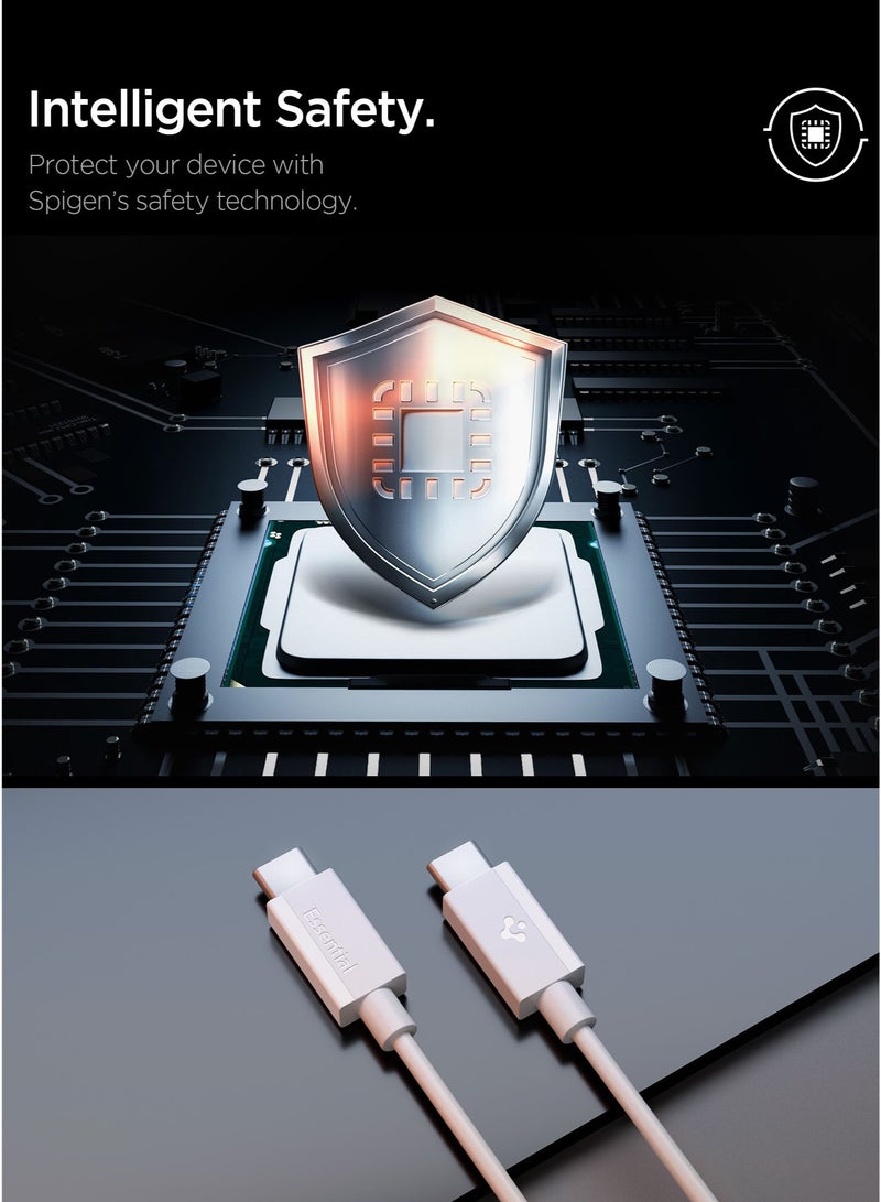 Spigen Essential USB-C to USB-C Cable [2 Meter] 6.6 Feet Fast Charging 60W Supports 10,000+ Bends Lifetime Durability for iPhone 16 15 Galaxy S25 S24 Pixel iPad Switch and more – White - Image 4