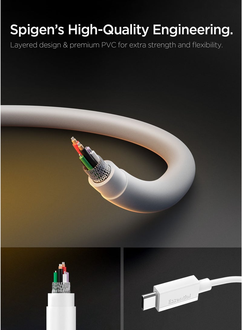 Spigen Essential USB-C to USB-C Cable [2 Meter] 6.6 Feet Fast Charging 60W Supports 10,000+ Bends Lifetime Durability for iPhone 16 15 Galaxy S25 S24 Pixel iPad Switch and more – White - Image 5