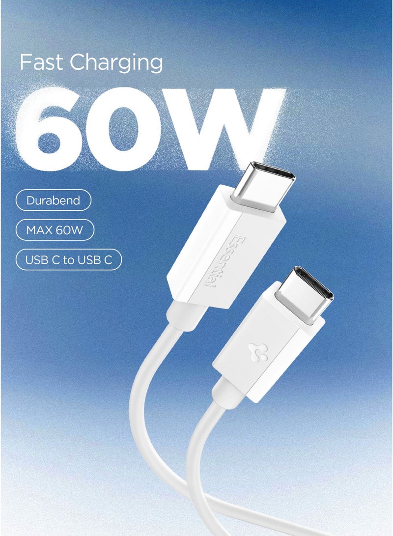 Spigen Essential USB-C to USB-C Cable [2 Meter] 6.6 Feet Fast Charging 60W Supports 10,000+ Bends Lifetime Durability for iPhone 16 15 Galaxy S25 S24 Pixel iPad Switch and more – White - Image 2