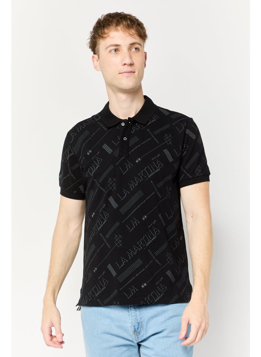 La Martina Men Regular Fit Allover Print Short Sleeve Polo Shirt, Multicolor  - Image 1