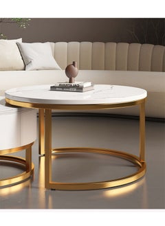 NKX Set Of 2 Modern Round Coffee Table With Top Marble Stone and Metal Frame  - Image 5